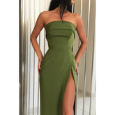 Sheath/column Prom Dress Chic Strapless Simple Formal Evening Dress with Slit