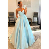 Robe de bal longue trapèze scintillante sans bretelles avec poches