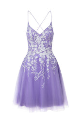 Aline Short Glitter Tulle Homecoming Dress with Appliques