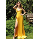 Vestido de noche largo con escote en V, lentejuelas y cuentas, con abertura