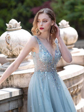 Baoleely Robe de soirée trapèze en tulle, col en V, luxueuse et sexy, sans manches, longueur au sol