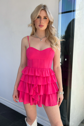 Robe de bal de promo à fines bretelles et coupe trapèze, ravissante robe de soirée rose fuchsia Y2287