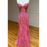 Vestido de fiesta largo con escote en V y apliques de encaje, corte tubo/columna, sexy