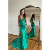 Vestido de fiesta de sirena con cuentas y escote en V sexy para mujer