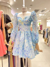 Vestido de fiesta vintage estampado con mangas largas Y2511