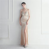 Korean Velvet Sequined Annual Party Long Evening Dress – Social Glamour