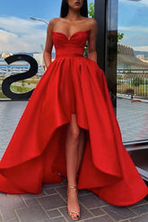 High Low Sweetheart Red Prom Dress