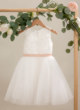 A-line Tulle Knee-length Ivory Dress (010226318)