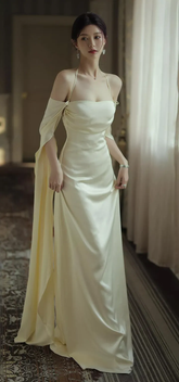 Robe de bal longue dos nu sexy en satin blanc à manches longues Y2080