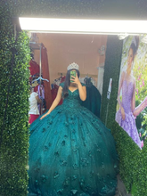 Robe de bal de quinceañera à fleurs 3D émeraude, pour les 15 et 16 ans (Y6073)
