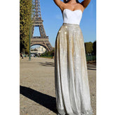 Robe de soirée longue trapèze à paillettes et bretelles en cœur