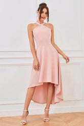 A Line Halter High Low Homecoming Dress