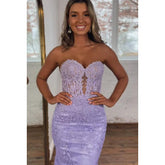 Vestido de fiesta glamuroso y dramático con apliques de sirena sin mangas y escote corazón