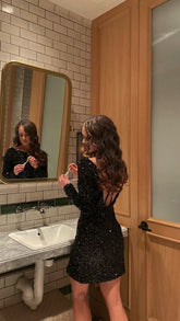 Robe courte à sequins noirs scintillants pour bal de promo, tenue de fête, Y1166