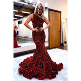 Robe de bal bordeaux à paillettes, asymétrique et unique