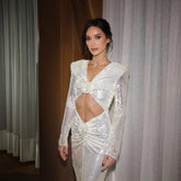 Hollow Out Sequin Deep V Maxi Prom Dress