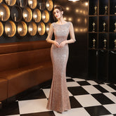 Banquet Elegant Long Sleeve Sequined Queen Fishtail Evening Dress