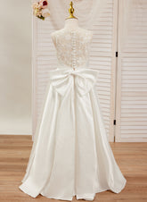 A-line Lace Satin Floor-length First Communion Flower Girl Dress