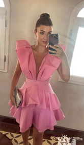 Vestido rosa de fiesta con escote en V profundo para baile de bienvenida, vestido rosa de fiesta Y2469