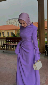Robe de bal violette sobre à manches longues, robe de soirée violette tendance Y4857