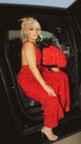 Vestido de noche rojo con lentejuelas, sexy y brillante, modelo Y2291