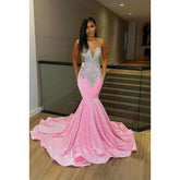 Vestido de noche formal con escote en V, sin mangas, con lentejuelas y cuentas, corte tubo/columna