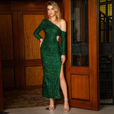 Women Clothing Christmas Sexy Tight Dress Elegant Sequ Dress Asymmetric Prom Evening Dress