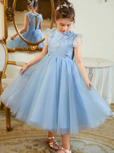 Ball-Gown/Princess Satin Tulle Tea-length Blue Dress (2003225970)