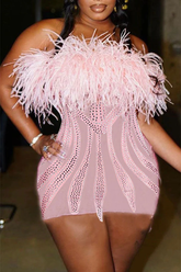 Robe courte rose à strass, style girly, bouffante, pour bal de promo Y781