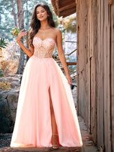 Luxury Sparkly Beads Strapless Lace Ball Gown Prom Dress