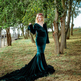 Gold velvet pregnant woman V-neck drag-tail dress long skirt photography dress fishtail skirt