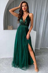 V-neck Sequin Party Dress