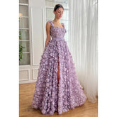 Vestido de fiesta formal de corte A con tirantes cuadrados, glamuroso y dramático, con flores