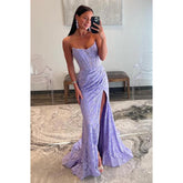 Vestido de fiesta sexy sin tirantes con apliques florales y lentejuelas, vestido de graduación con escote alto