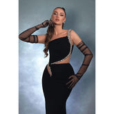 Robe de soirée sirène chic et moderne à une épaule, sans manches, style trompette/sirène