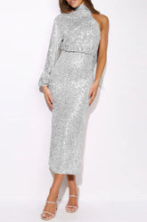 Vestidos de noche elegantes, formales, lisos, con lentejuelas y abertura halter (6 colores)