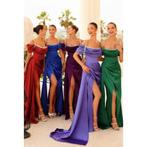 Robe de soirée longue fourreau froncée à épaules dénudées et perles