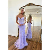 Vestido de fiesta largo con escote en forma de corazón y apliques de encaje para adolescentes