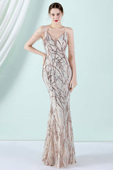 Golden Spaghetti Straps Prom Dress