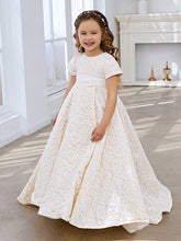 A-line Lace Sweep Train Ivory Dress (010146744)
