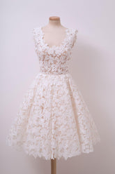 A-line Ivory Lace Homecoming Dresses Square Neck Short Prom Dress