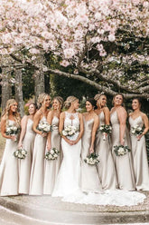 A-line Silk Satin Spaghetti Straps Bridesmaid Dresses, Wedding Party Dress