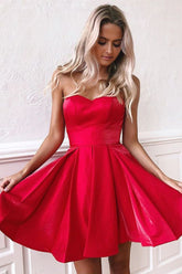 A Line Strapless Satin Homecoming Dress