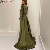 On Sale no return no refund Sale Arabic One Shoulder Olive Green Muslim Evening Dress with Cape Long Sleeves Women Wedding Party Gowns Elegant Plus Size LA70985