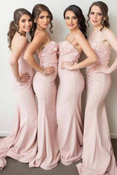 Light Pink Mermaid Spaghetti Straps Sweetheart Bridesmaid Dresses with Appliques