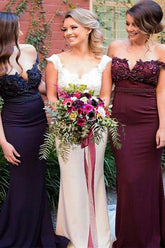 Burgundy Pink Navy Stunning Mermaid Off Shoulder Bridesmaid Dresses with Train