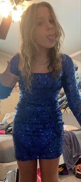 Vestido ajustado de manga larga con lentejuelas, sexy vestido azul para fiesta de bienvenida Y6269