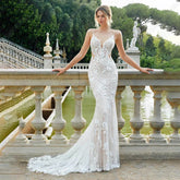 Beautiful Lace Sexy Off Shoulder Elegant Mermaid Sleeveless Deep V-neck Mop Wedding Dresses Strapless Bohemia Bridal Gowns