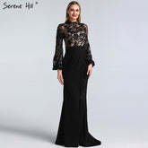 Black Long Sleeves Mermaid Design Evening Dresses High Neck Sequined Illusion Formal Gowns 2025 LA60921