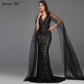 Black V-Neck Sequined Sexy Evening Dressese Mermaid Sleeveless Sparkle Evening Gowns Design 2025 LA70117